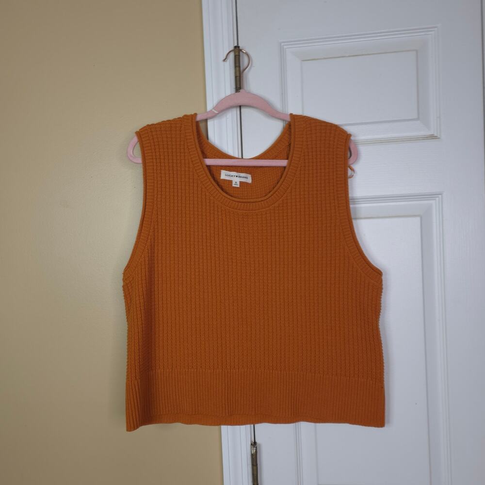 Lucky Brand Crochet Cropped Sweater Vest in Orange Size XL